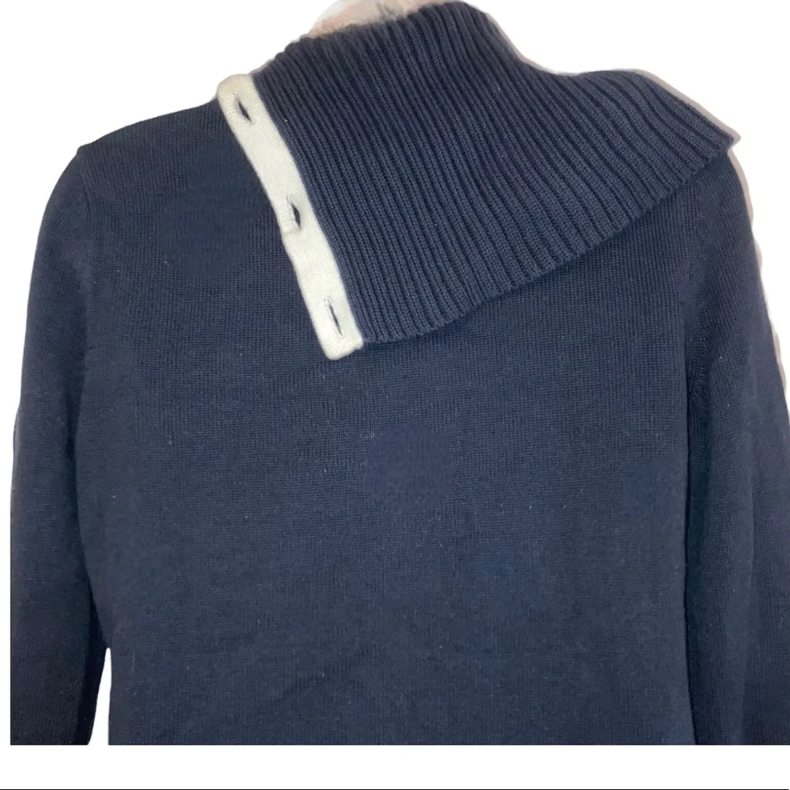 Banana Republic Nautical Ribbed Navy Longsleeve Button Cowl Turtleneck Sweater-S - Image 4