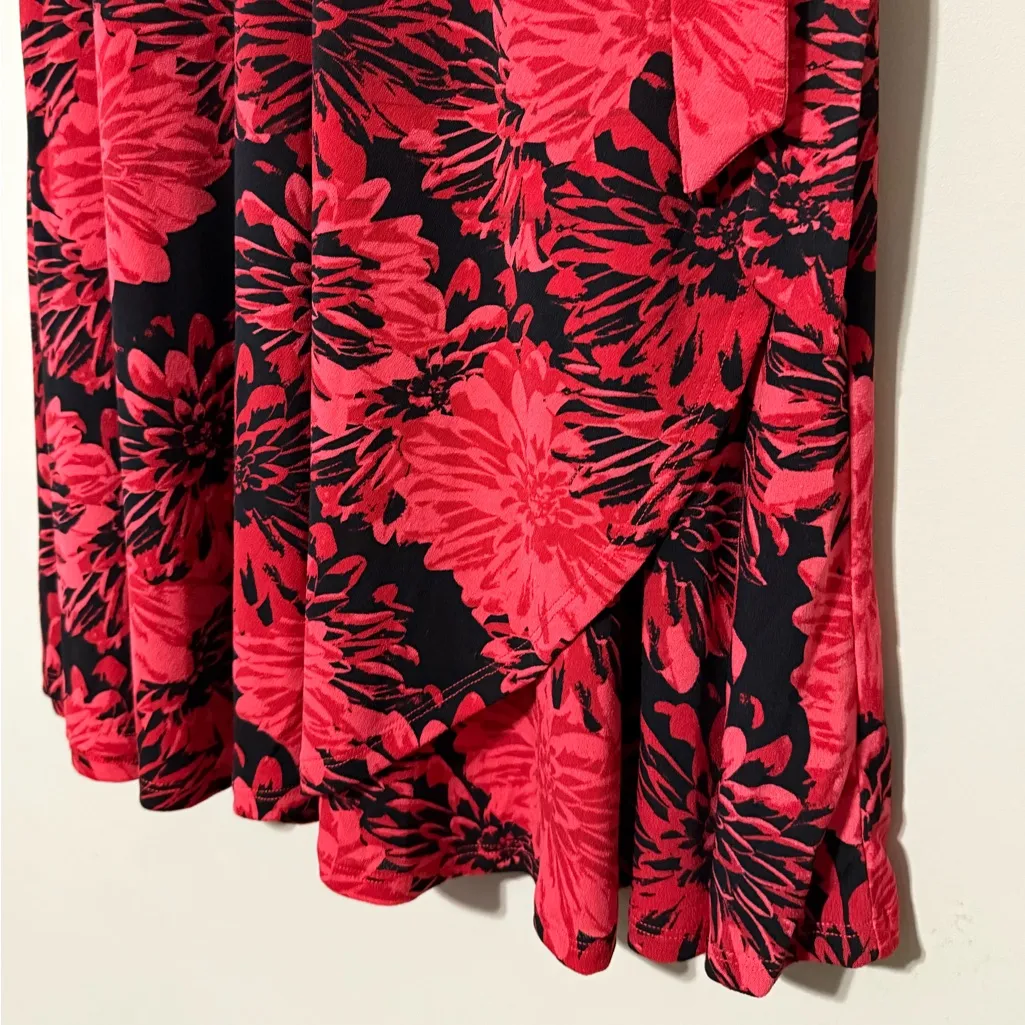 Leota women's XL sweetheart faux wrap knit dress red & black floral3/4 sleeves - Image 5