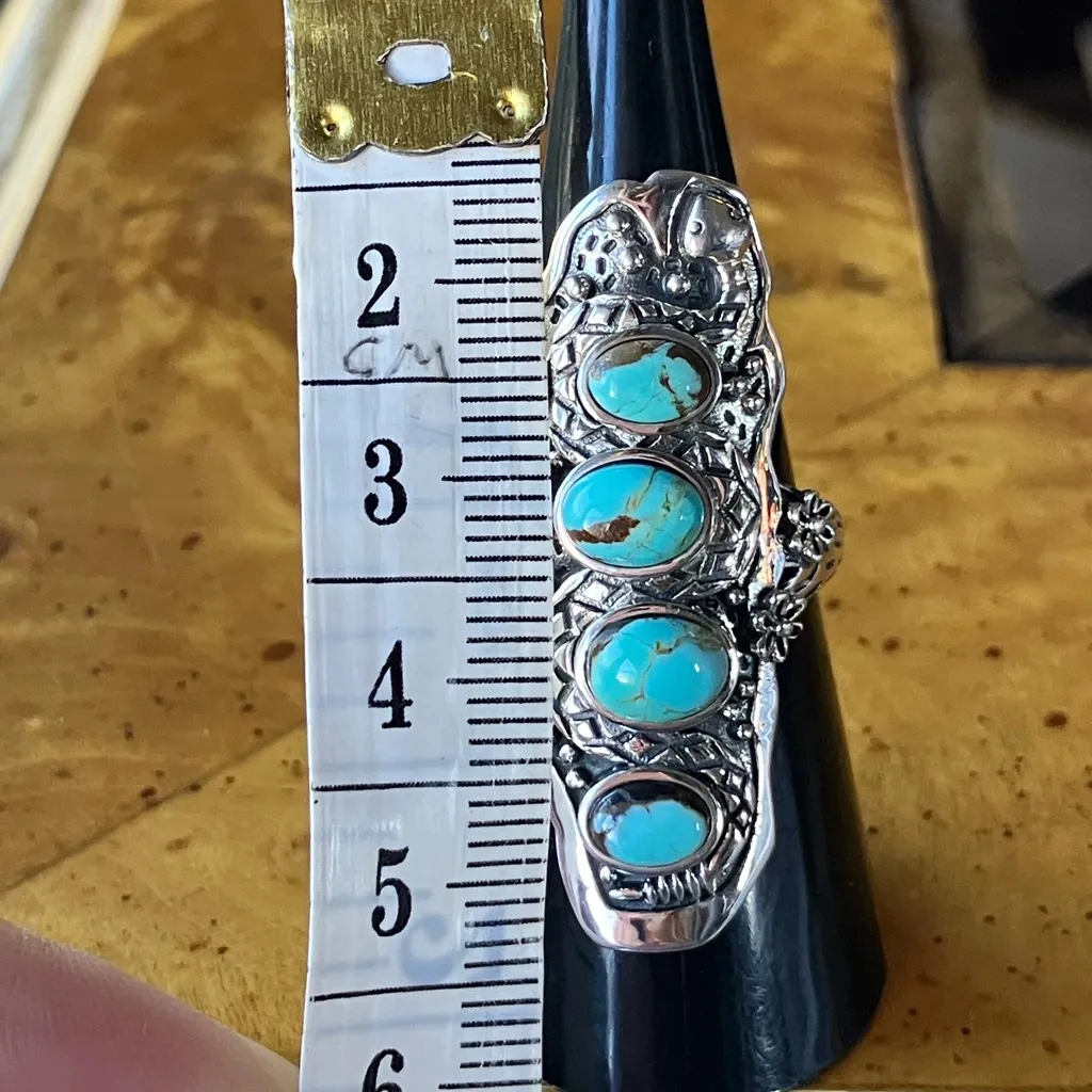 Natural Blue Moon Turquoise Sterling Silver Snake Ring Size 7 - Image 7