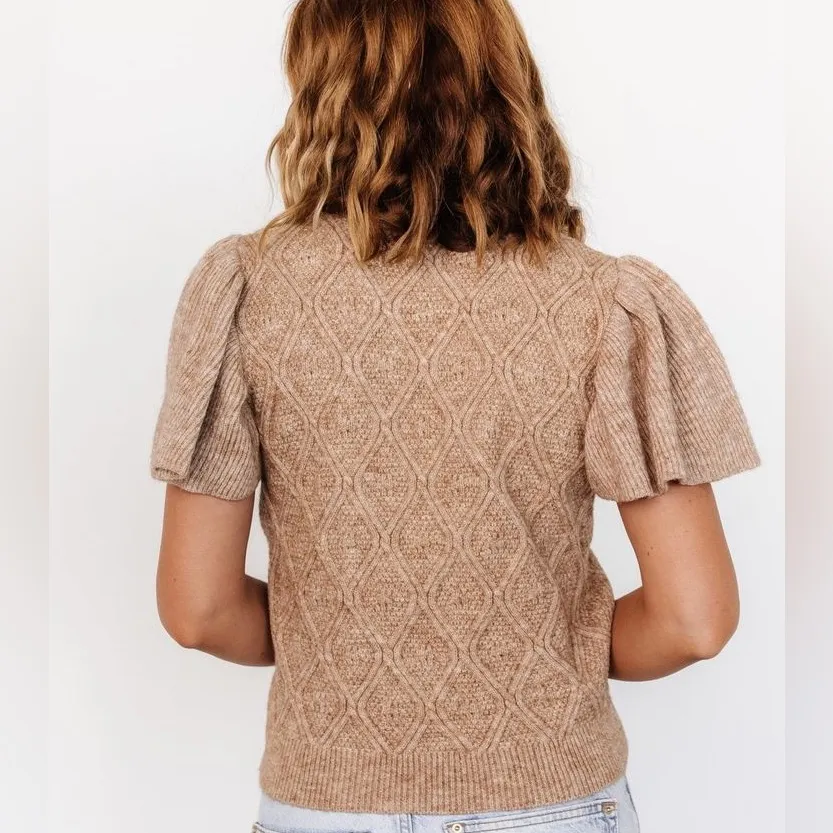 BALTIC BORN Ruffle Sleeve Cable Knit Sweater Top Womens Large Tan Flutter Preppy - Image 5