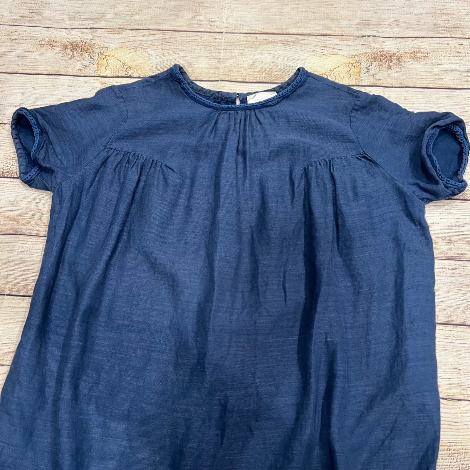 Aritzia Wilfred Le Fou Blue Linen Blend Tunic Dress Size S Short Sleeve Casual - Image 2
