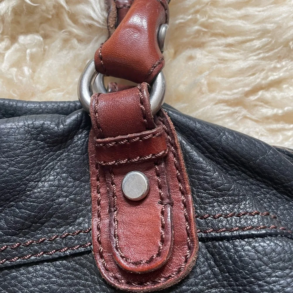 EUC Fossil Pebbled Leather 2 Tone Double Braided handled Satchel Tote - Image 2