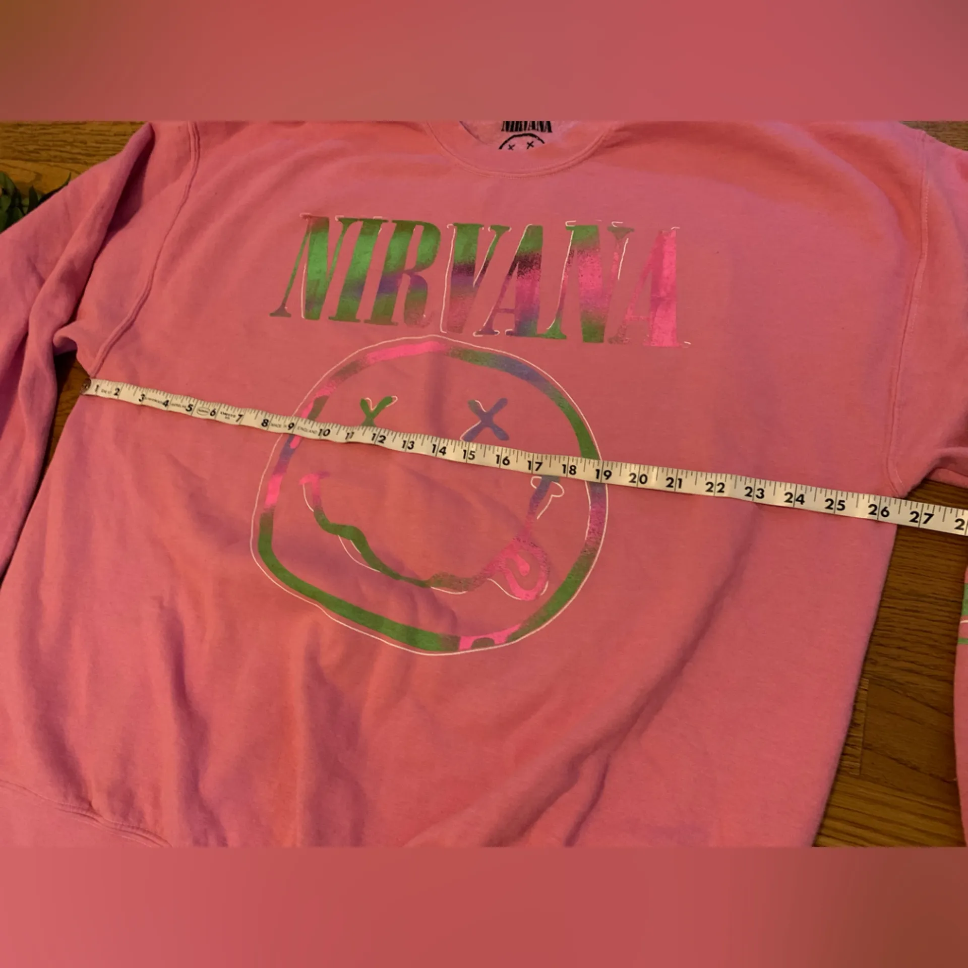 NWOT Nirvana Women's Preppy Smiley Face Crewneck Sweatshirt pink  XL - Image 12