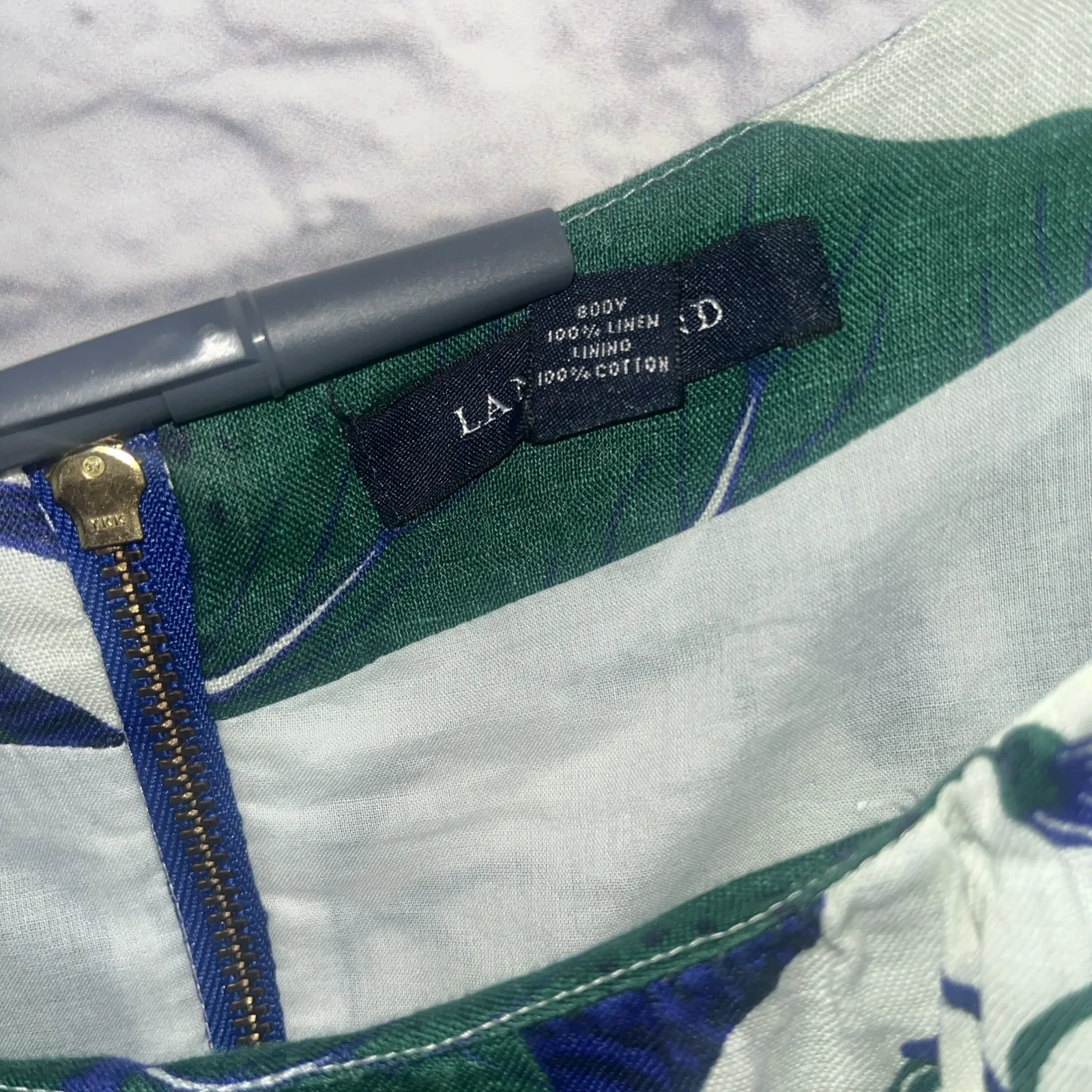 Lands End Women's 100% Linen Lined Botanical Print Beachy Dress Size 12 - Image 3