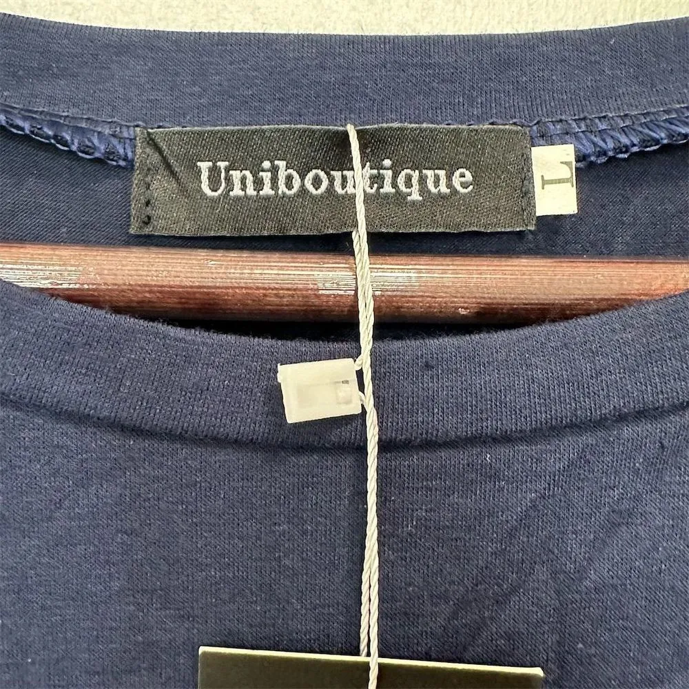 NWT Women's Long‎ Sleeve Navy Ruffle Hem Knee Length Dress Size L Casual Fall Blue Size L - Image 4