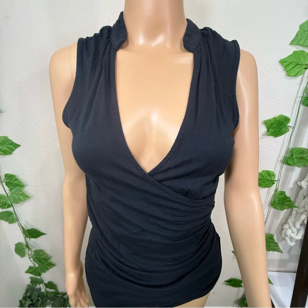 Banana Republic Black Sleeveless faux wrap Top - Image 5