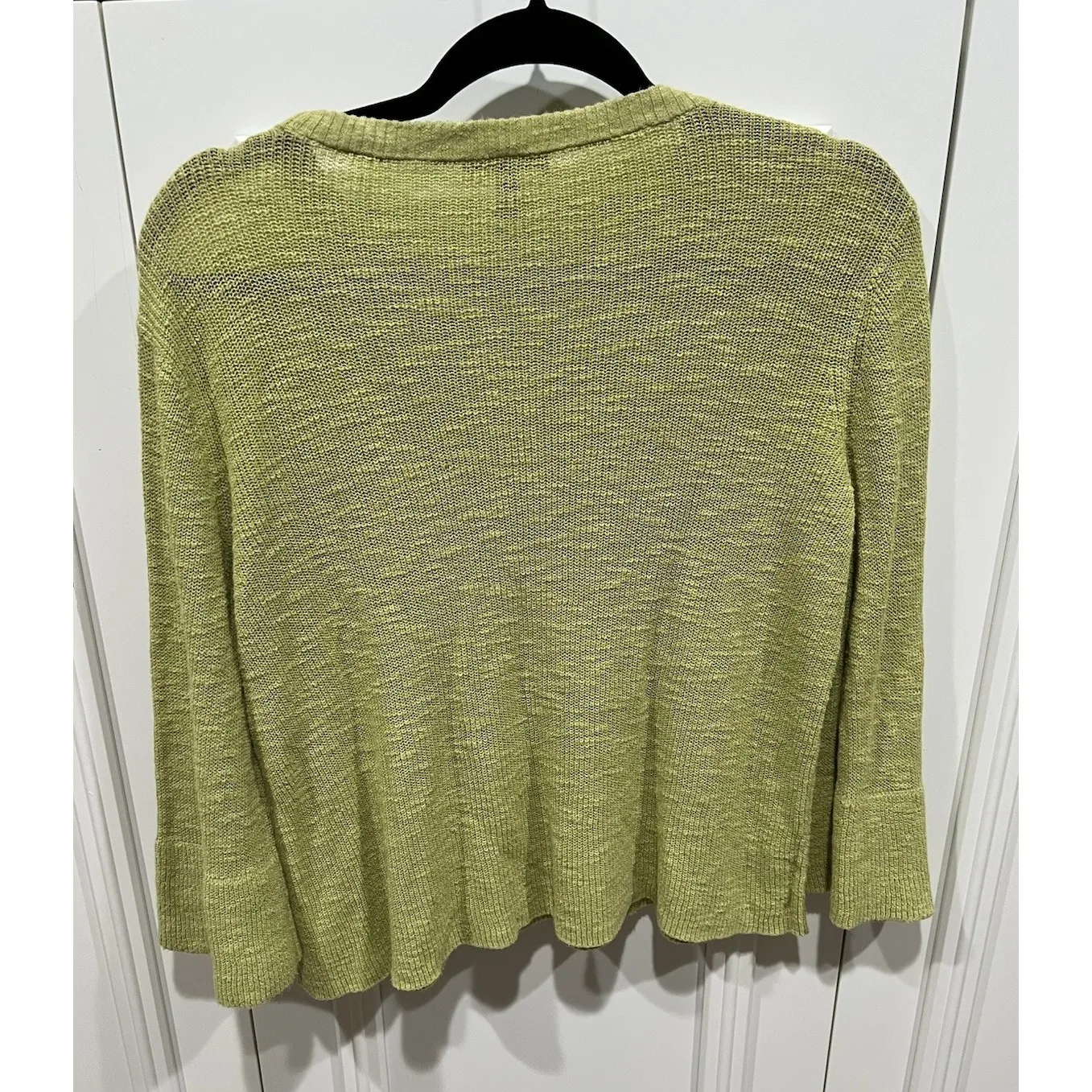 Eileen Fisher Organic Linen Cotton Blend Sweater Size Medium Bell Sleeve Green - Image 3