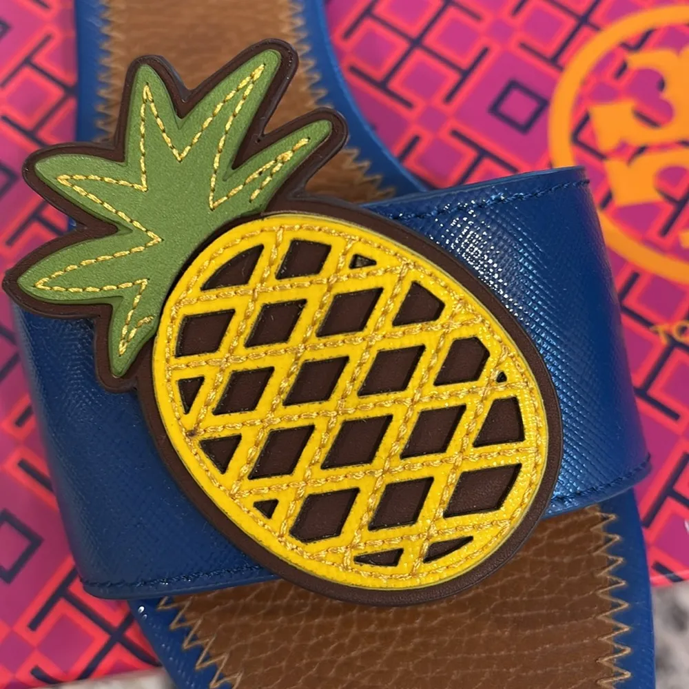 Tory Burch Neptune pineapple flat all leather slide sandals - Image 10