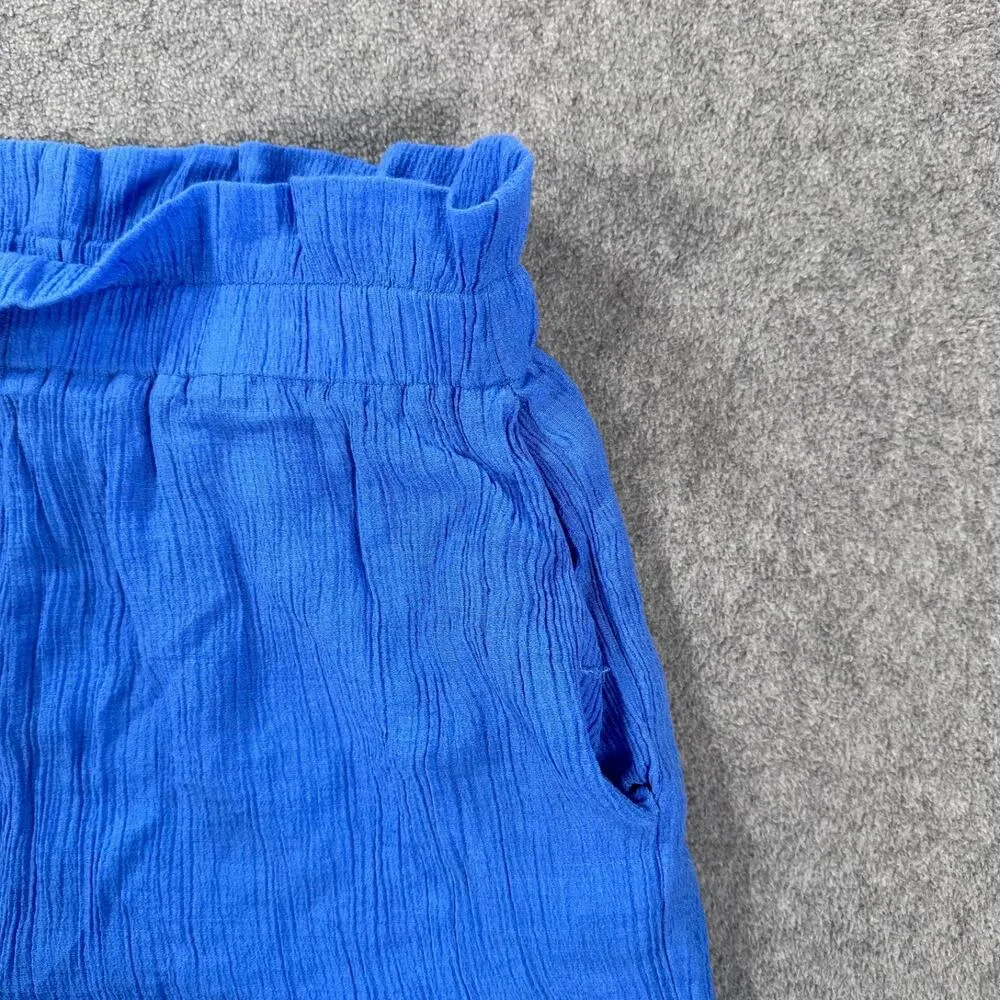 Lush High Rise Paperbag Shorts Size Small Blue Gauzy Elastic Waist Pockets - Image 2