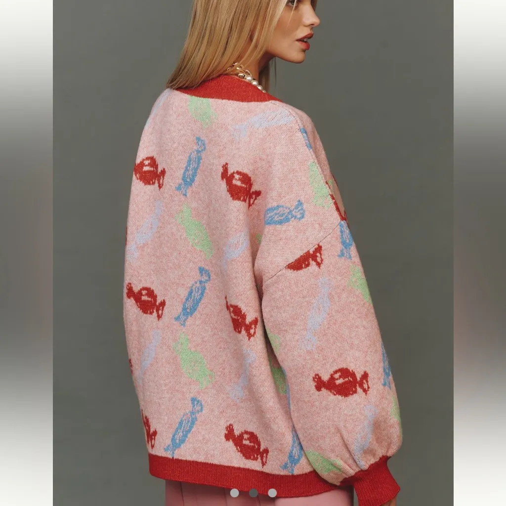 NWT ANTHROPOLOGIE BEL KAZAN Icon cardigan Sweater in Pink Candy Knit One Size - Image 2
