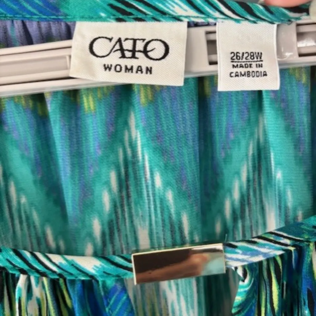Cato 26/28W Tunic Green Blue Purple Zig Zag Keyhole Neck Boho Flair Bold Bell - Image 7