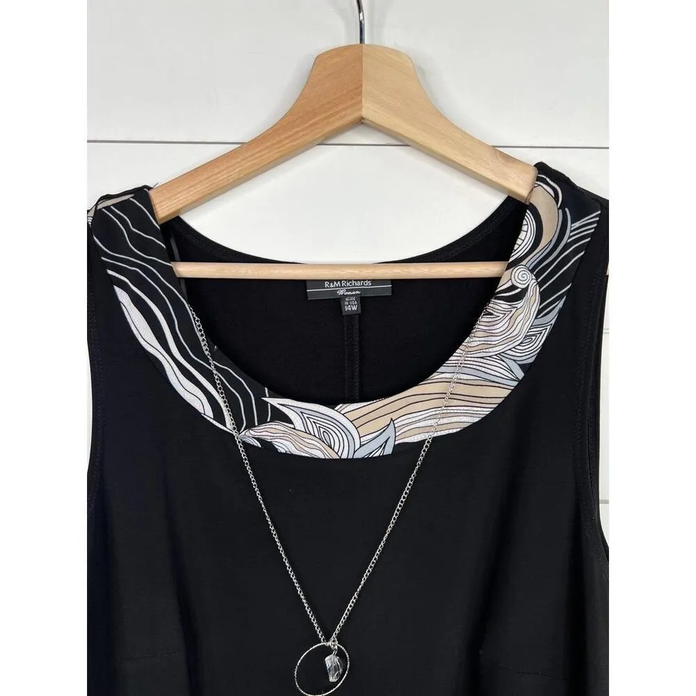 R&M Richards Black Pendant Attached Necklace Shift Dress Plus Size 14W - Image 3