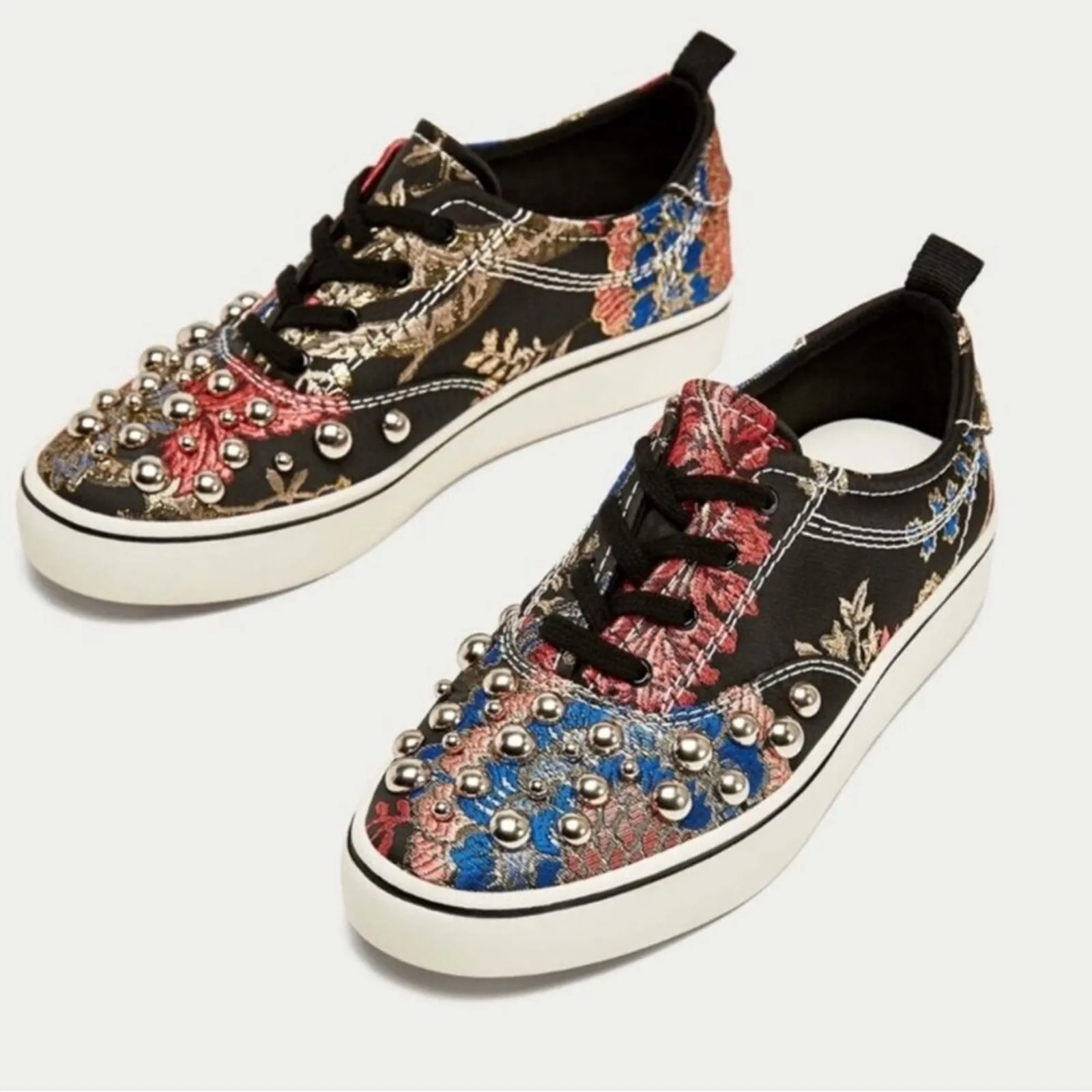 Zara Studded Jacquard Floral Sneakers EU 36 US 6 Statement Shoes - Image 15