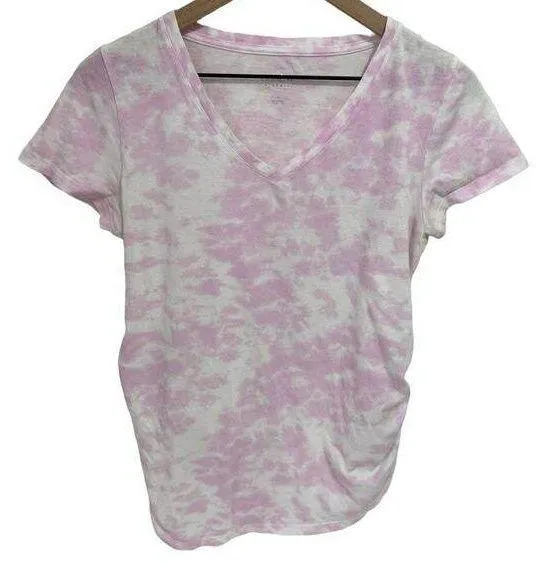 Isabel Maternity by Ingrid & Isabel Pink Tie-Dye Short Sleeve V-Neck T- Shirt M - Image 1