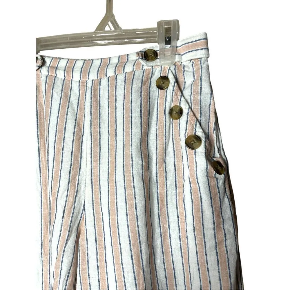 American Eagle High Waisted Side Button‎ Linen Blend Cropped Pants Size S - Image 5