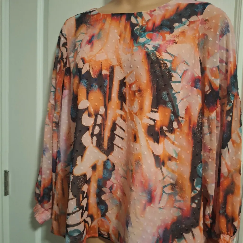 Torrid 2 Sz Multicolor Abstract Print Women's Top Orange - Image 3
