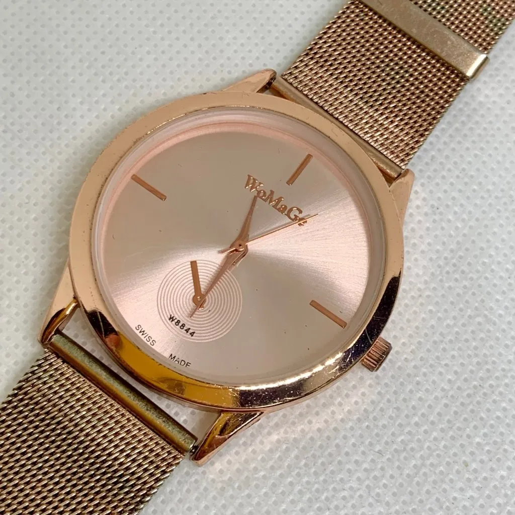 Women rose gold tone watch 38mm quartz analog adjustable mesh band running - Image 2