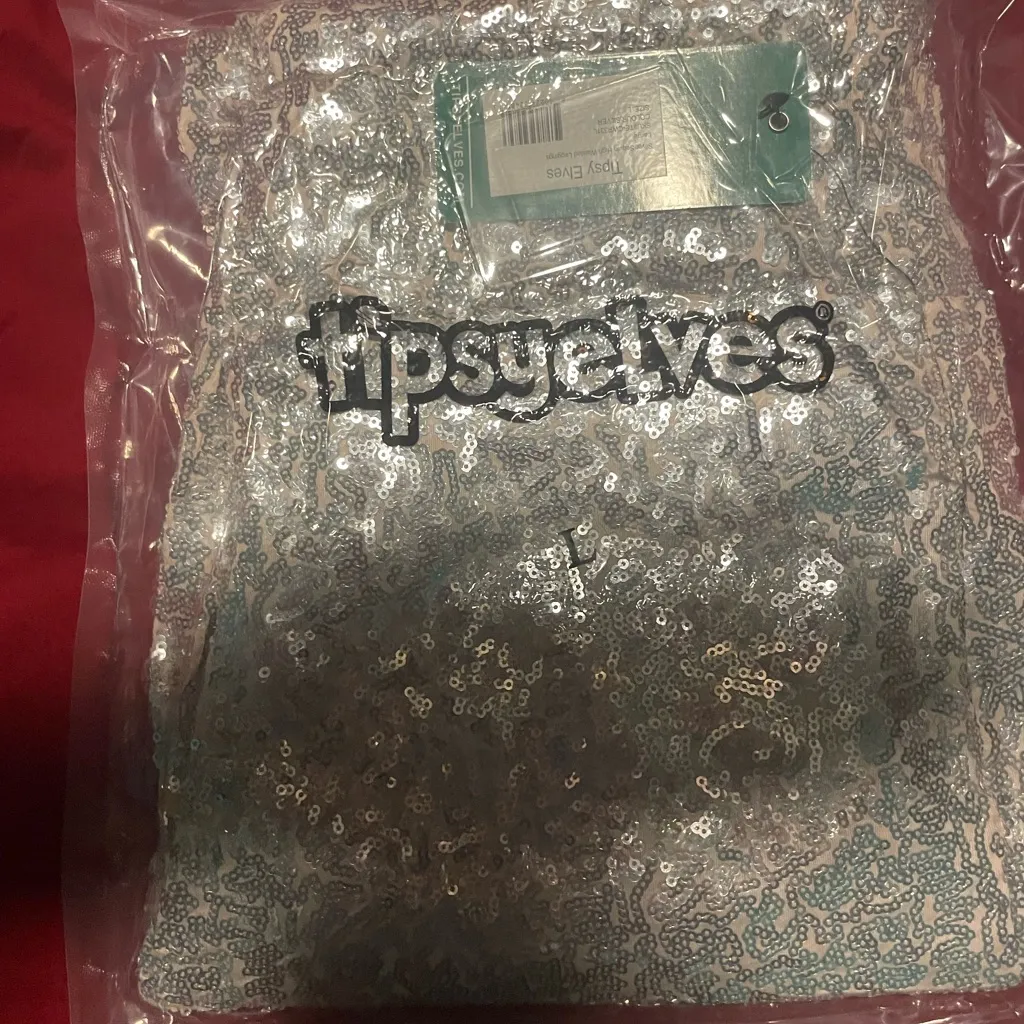 Tipsy Elves Sequin Women’s Silver Large Leggings NWT - Image 2