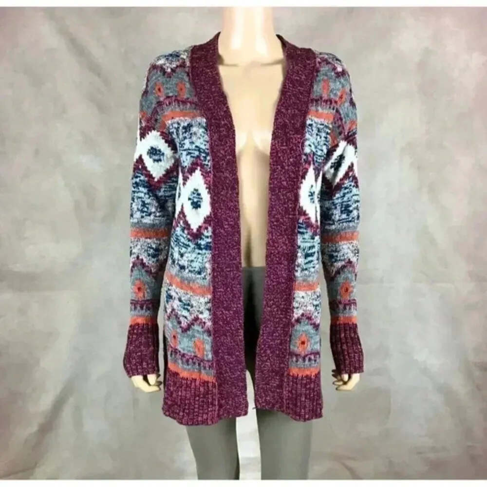 MOSSIMO Tribal Pattern Burgundy Cardigan Size SMALL - Image 3