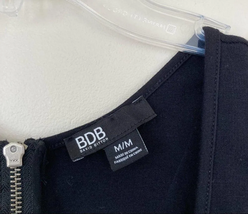 BDB David Bitton Black Sleeveless Dress Faux Leather Detail Sz M - Image 3