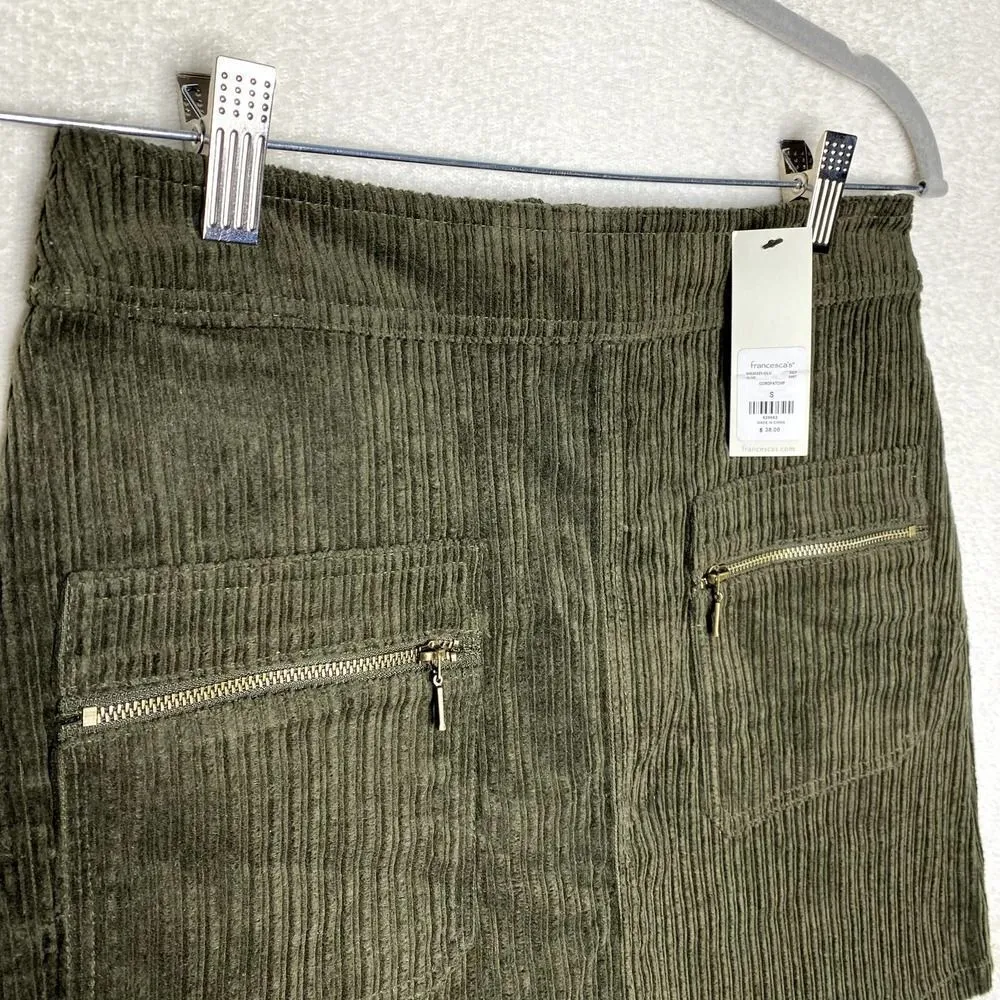 Francesca's Mi Ami Tamm Zip Corduroy Mini Skirt Green Small New Academia Fall - Image 3