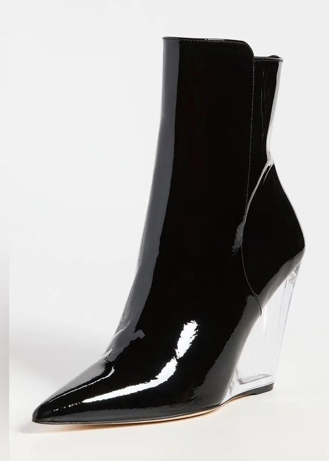Stuart Weitzman Lucite 100 Wedge Heel Boots in Black, Size EU36.5 US6 New in Box - Image 5