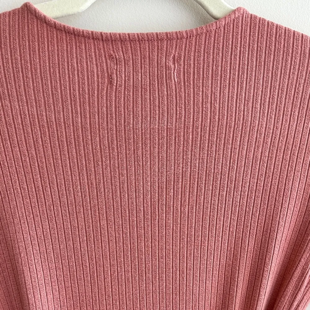 Urban Outfitters Ribbed Wrap Long Sleeve Dress, Dusty Rose, Size Medium - Image 15