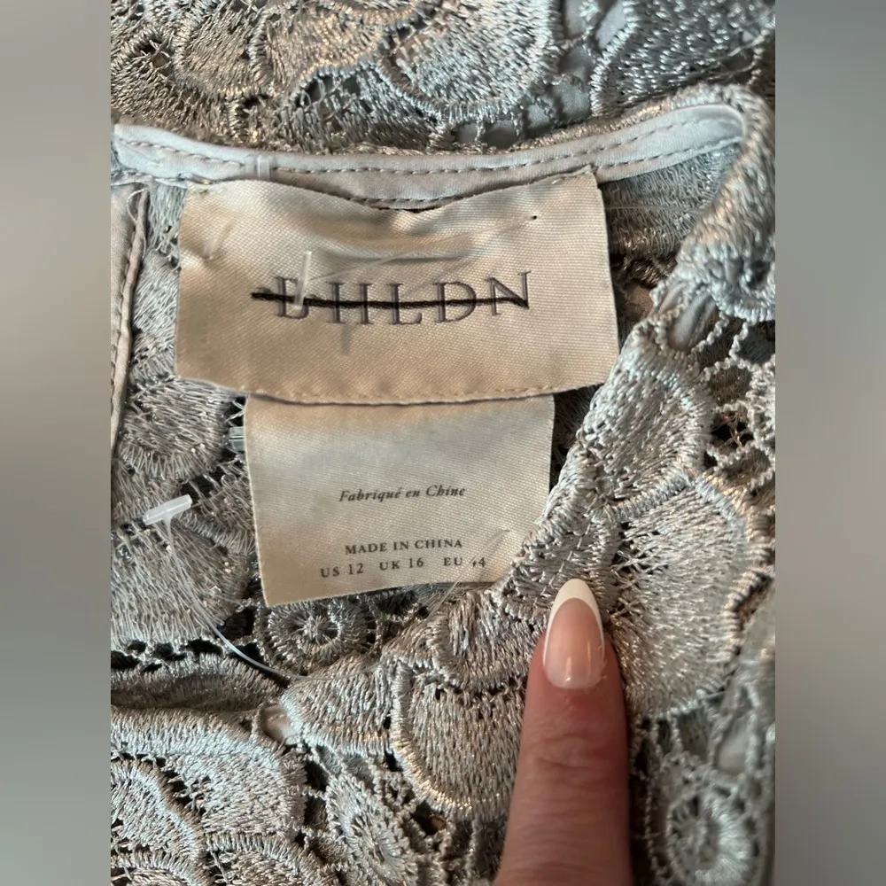 NWOT Anthropologie BHLDN Emmeline Silver Scalloped Hem Dress Size 12 - Image 6