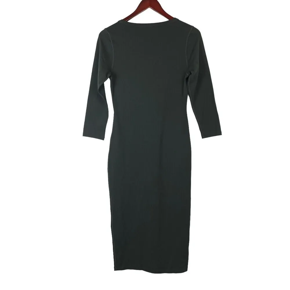 James Perse Size 3 US L Charcoal Gray Short Sleeve Bodycon Midi T-Shirt Dress - Image 4