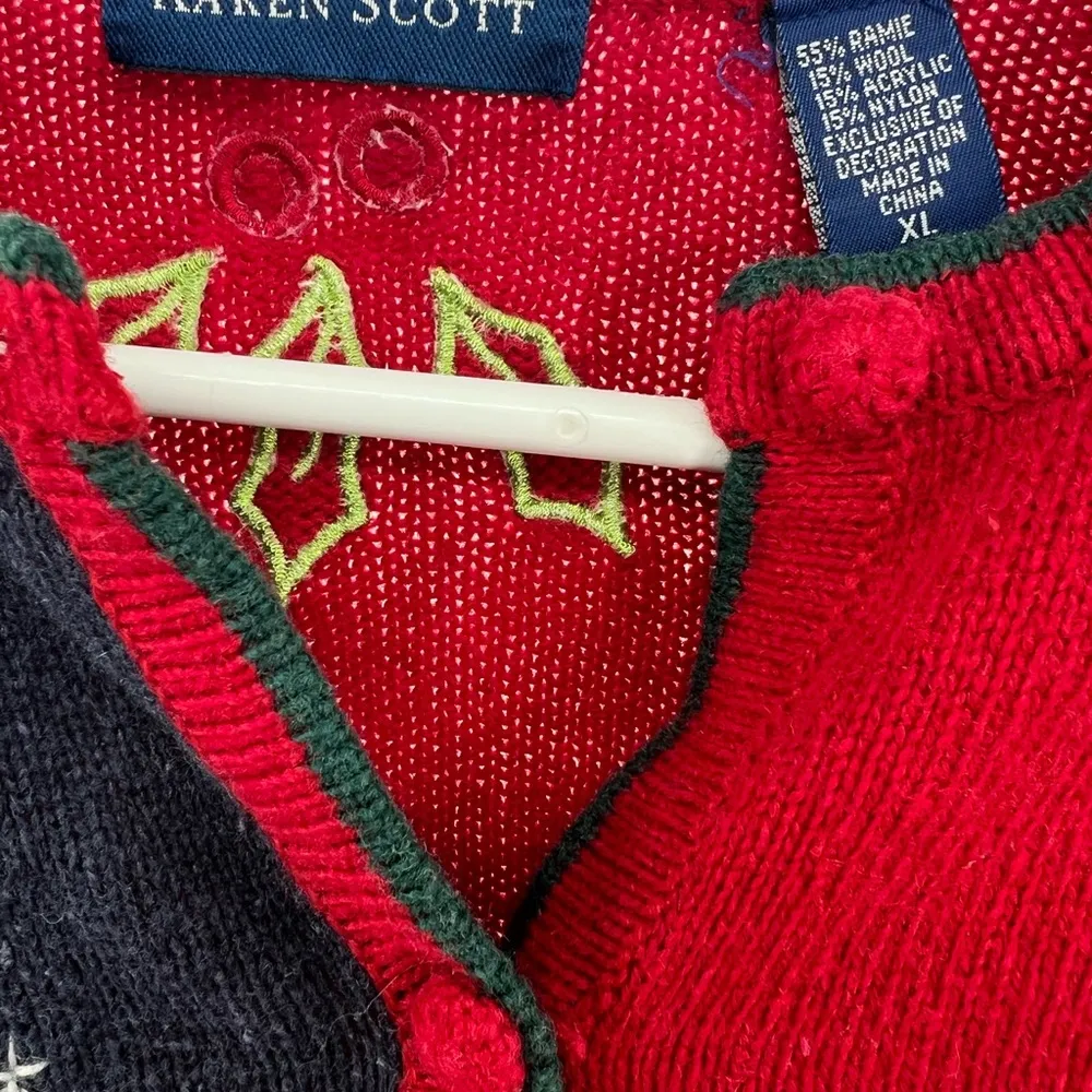 Karen Scott XL wool blend Santa angel reindeer country cardigan snowman holiday - Image 9