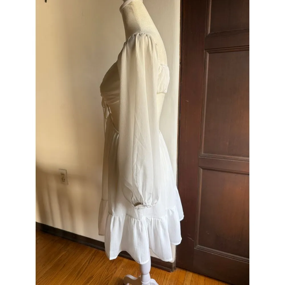 PRINCESS POLLY | Natasha White Ruffle Hem Balloon Sleeve Open Back Dress  Size 4 - Image 4