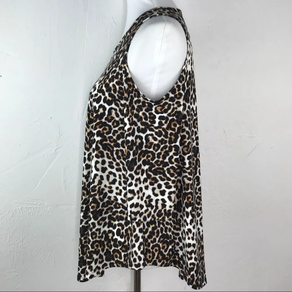 Chico's  Black Brown Leopard Print Cold Shoulder 3/4 Sleeve Top Small - Image 4