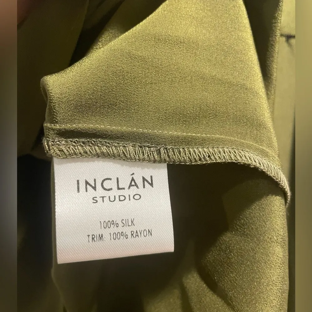 Inclan Studio Silk Midi Dress in Army Green Size 2 - Image 5