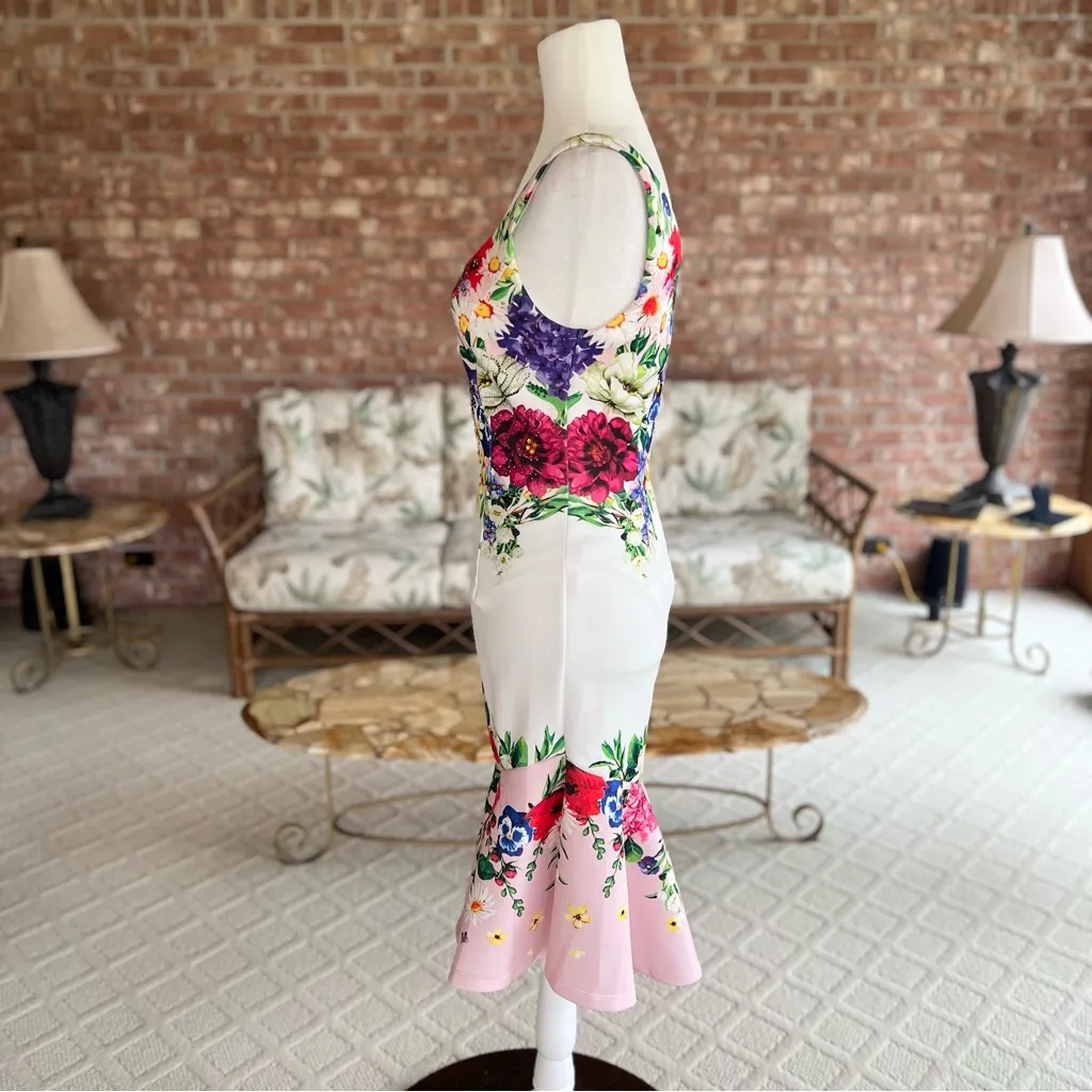Venus Dress Floral Asymmetrical Hem Rhinestone Sleeveless S Garden Cocktail Glam - Image 9