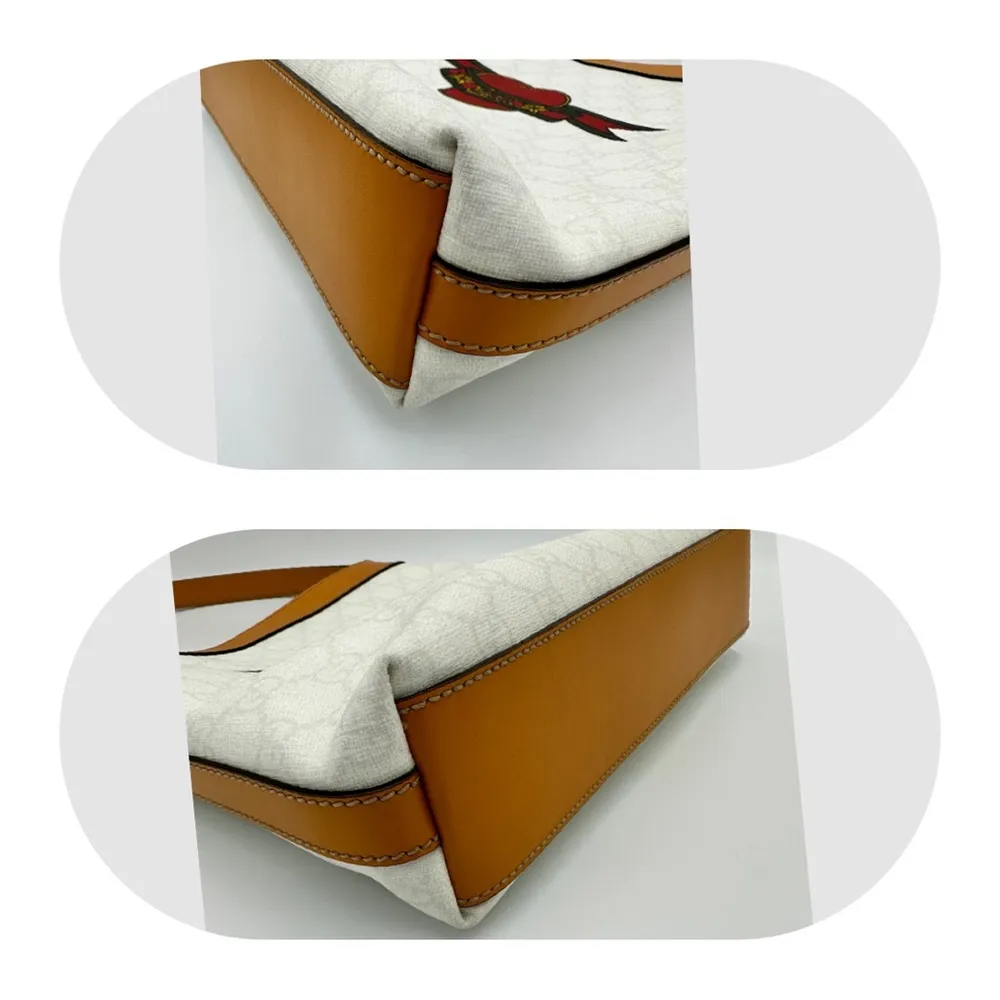GUCCI WOMEN'S HEART TATTOO WHITE COATED CANVAS MEIER HOBO BAG TOTE HANDB… - Image 12