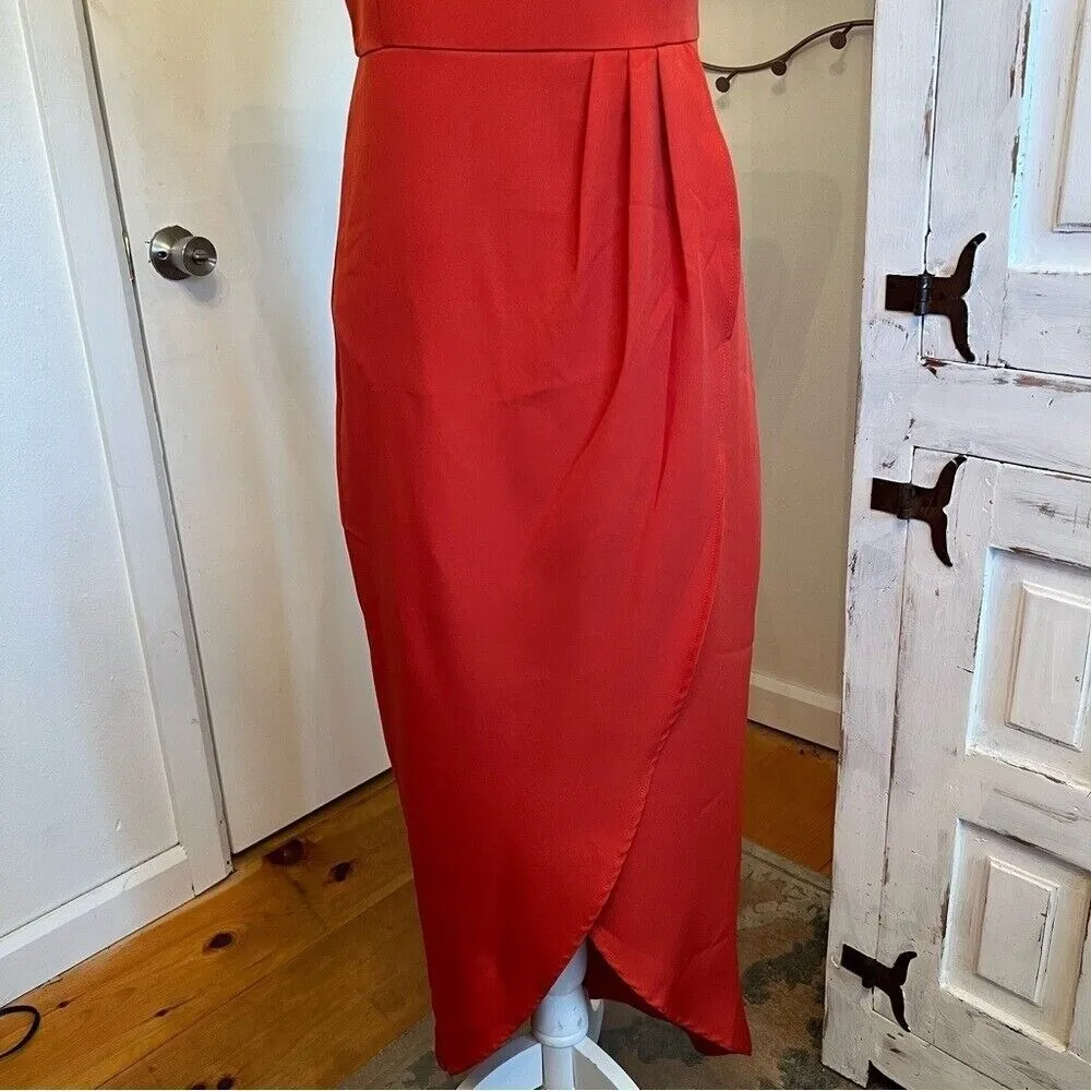 JJ's House 244576 Red Charmeuse Bridesmaid Dress V-Neck Wrap Midi Cocktail S - Image 7