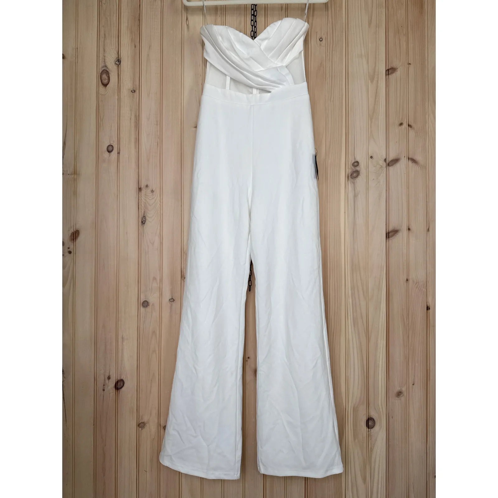 NWT Lulus Surely Stunning Ivory Strapless Bustier Jumpsuit Cut Out Elegant Sz S - Image 2