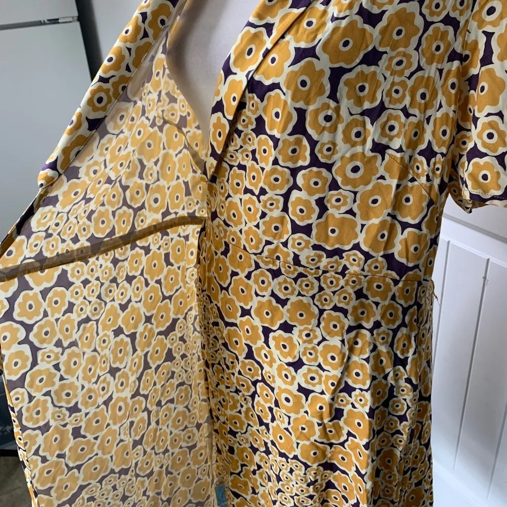 Anthropologie Corey Lynn‎ butter yellow  Floral Wrap Dress Short Sleeve Large - Image 5