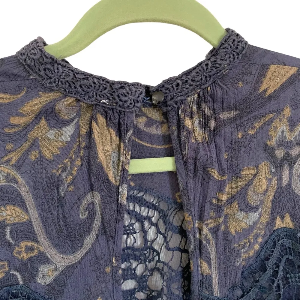 Free people sweet thing tunic blouse midnight combo navy mesh lace inset bell - Image 8