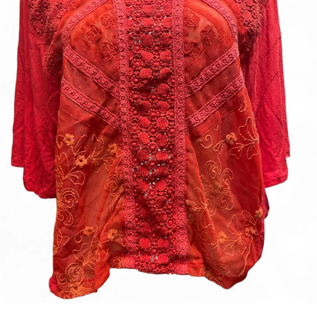 Kimchi Blue Y2K Whimsigoth Red Fairy Lace Crochet  Boxy Flowy Top Size Large - Image 2