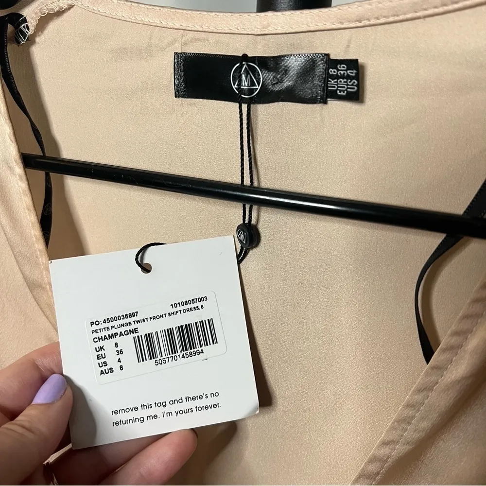 Missguided Petite Plunge Twist Front Shift Metallic Champagne Dress 4 - Image 6