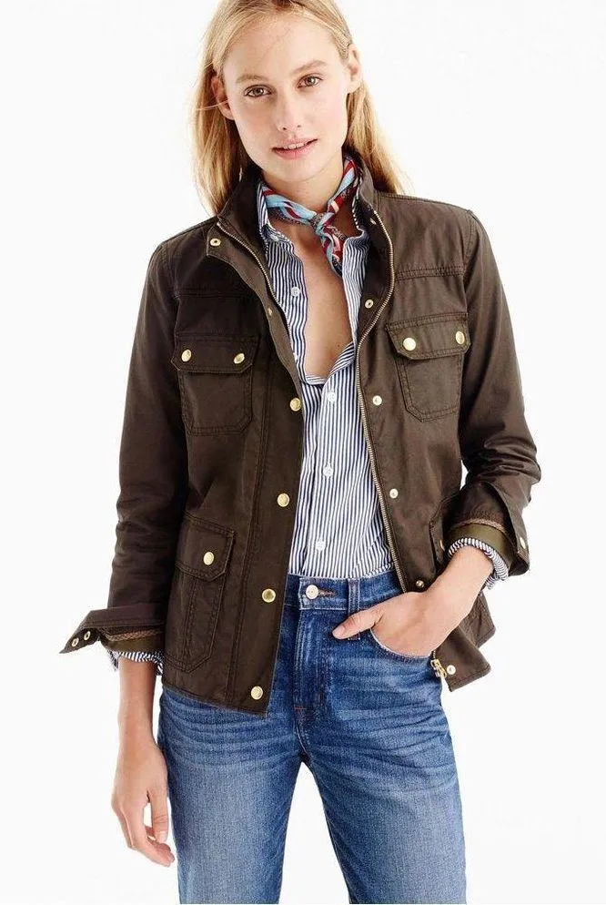 J Crew • Downtown Field Jacket waxed cotton canvas Mossy Brown olive green - Image 4