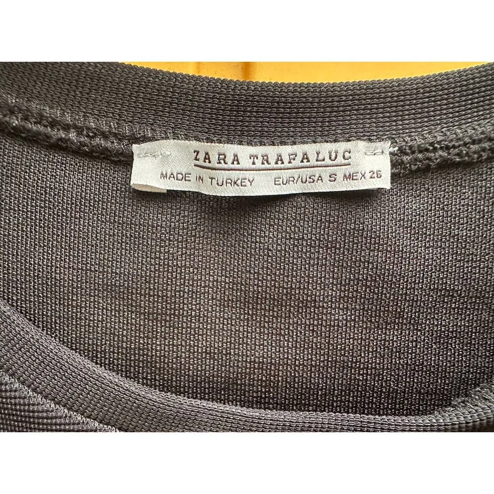 Zara Trafaluc Womens Small Mini Shift Dress Cold Shoulder Solid Black Size S - Image 5