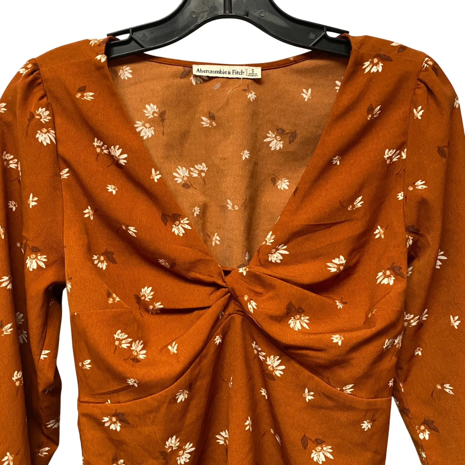 Abercrombie Fitch Rust Floral Twist Front Smocked Waist Babydoll Blouse Top Sz S - Image 2