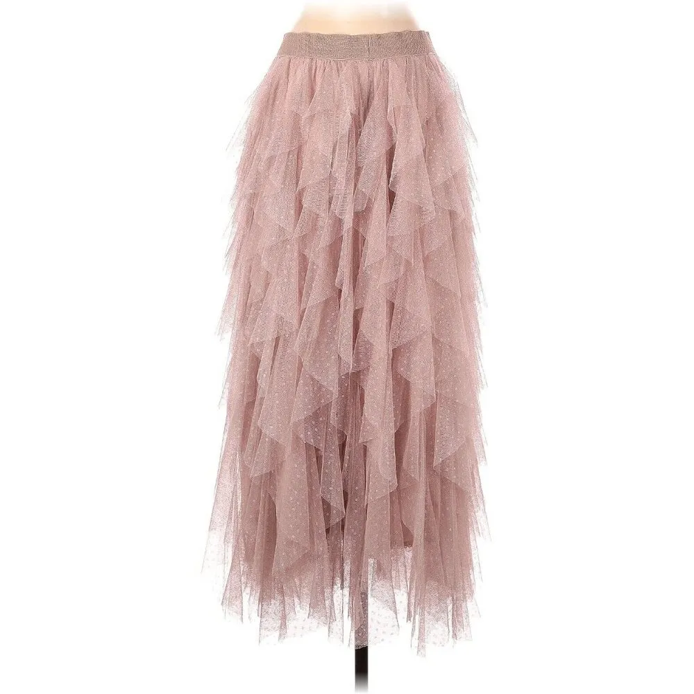 NWT by Anthropologie Evelyn Chéri Cheri in Rose Ruffled Tulle Midi Skirt XL - Image 4
