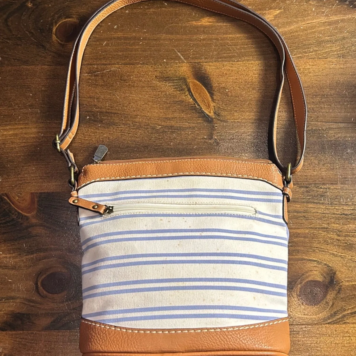 BOC Born Concept Patchwork Stripe Canvas Leather Crossbody Bag Purse Boho Casual Brown - Image 2