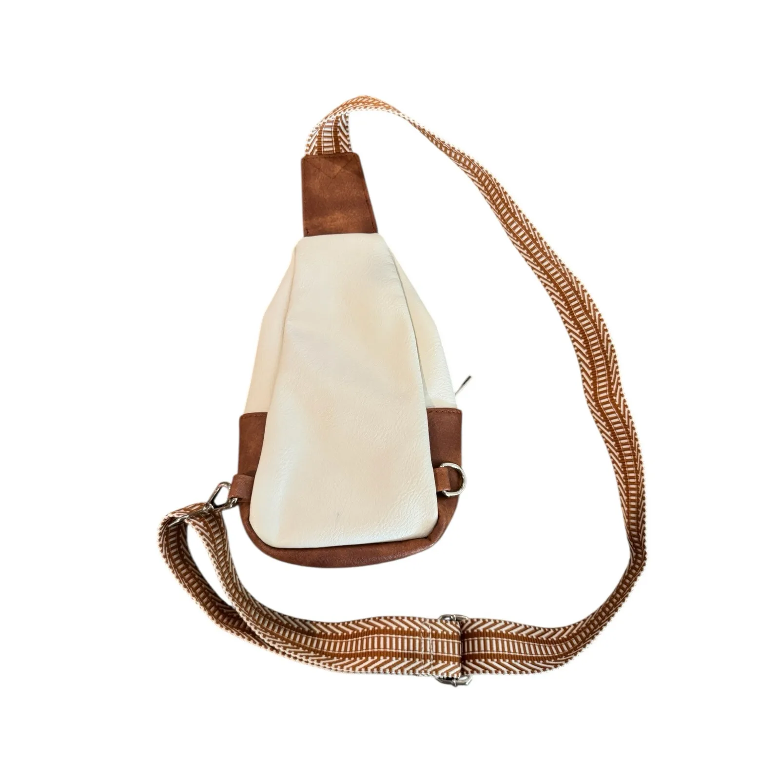 CLUCI Cream & Brown Sling Crossbody Bag with Patterned Strap - Image 5