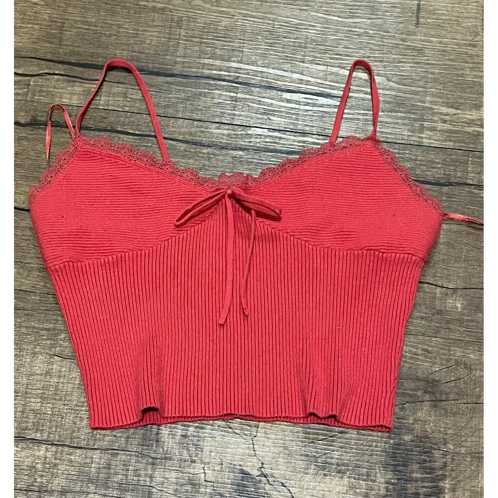 Pacsun Lace bow detail crop Top knit - Image 4