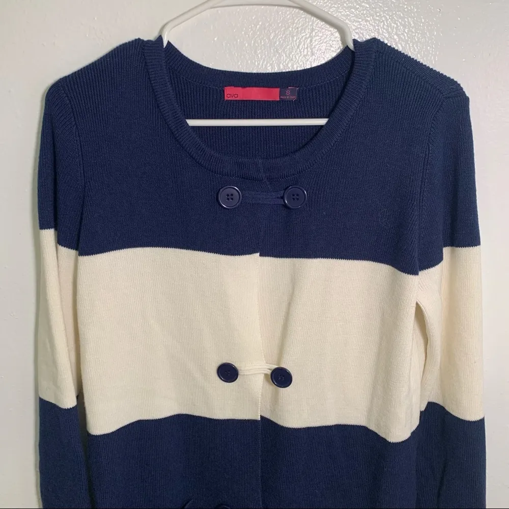 Ava Duster Cardigan Navy Cream Colorblock Stripe - Image 3