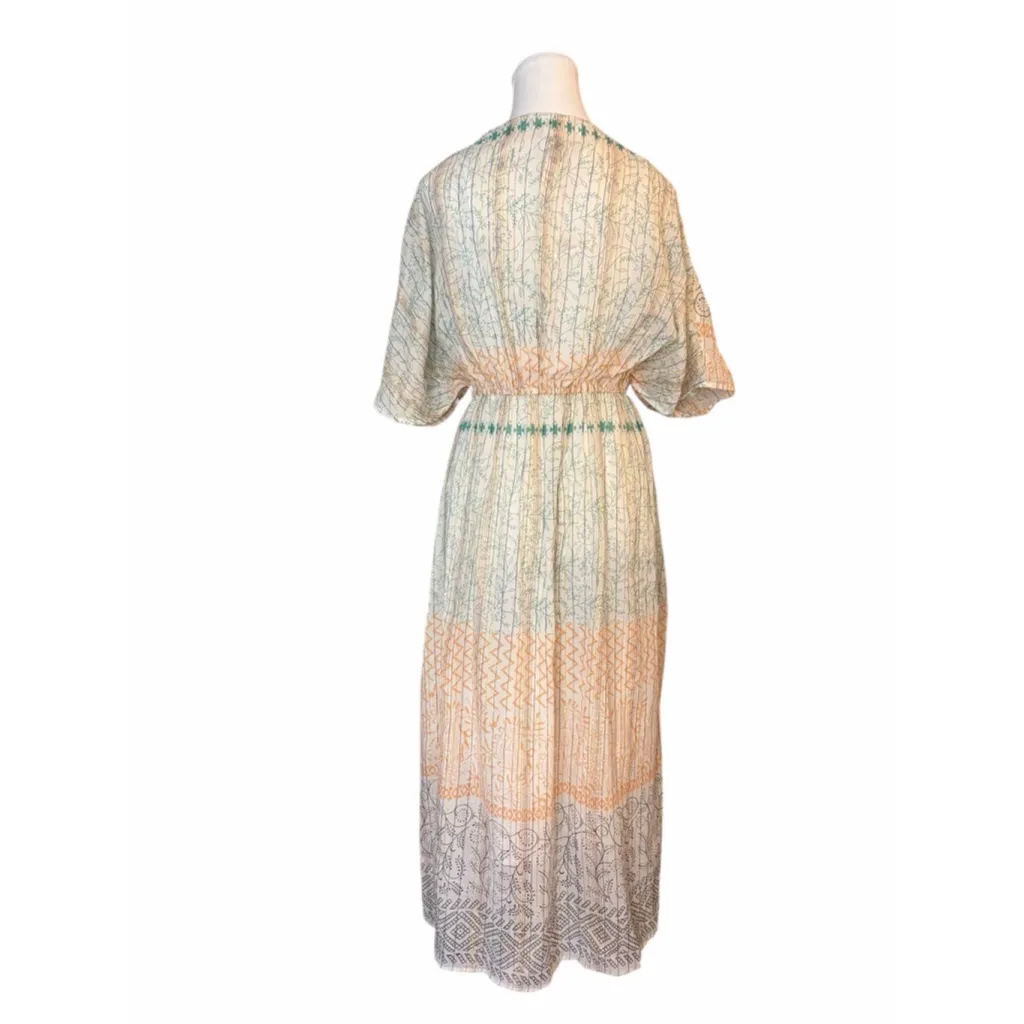 Nwt world market boho indie tribal kaftan dress Sz S/M Green - Image 3